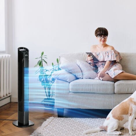 HOMCOM Tower Fan with 3 Speed 3 Mode 7.5h Timer 70° Oscillation LED Panel 5M Remote Black