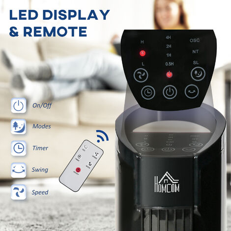 HOMCOM Tower Fan with 3 Speed 3 Mode 7.5h Timer 70° Oscillation LED Panel 5M Remote Black