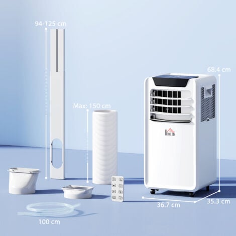 HOMCOM 10000 BTU Mobile Portable Air Conditioner Room Ac Unit w/ RC, White