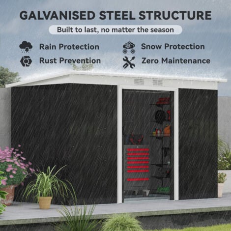 Outsunny 9 x 4FT Outdoor Metal Frame Garden Storage Shed w/ 2 Door Dark Grey