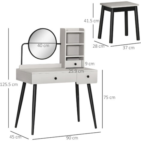 HOMCOM Dressing Table Set with 3 Drawers, Storage shelves and Stool Gray