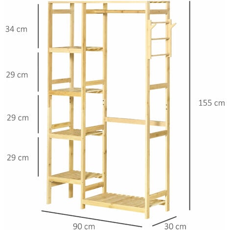 HOMCOM Bamboo Garment Rack, Clothes Rack with Storage Shelf