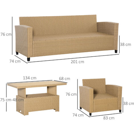 Outsunny 4 PCS Patio Wicker Aluminum Conversation Furniture Sofa Set w/ Table