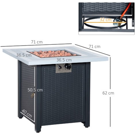 Outsunny Outdoor Propane Gas Fire Pit Table w/ Lid and Lava Rocks, Black