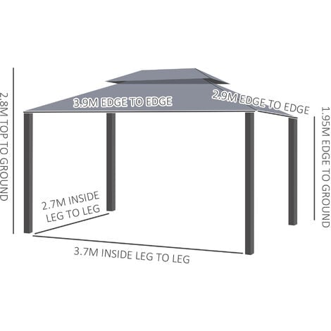 Outsunny 3m x 3.6m Aluminium Gazebo Canopy Patio Marquee Party Tent Grey