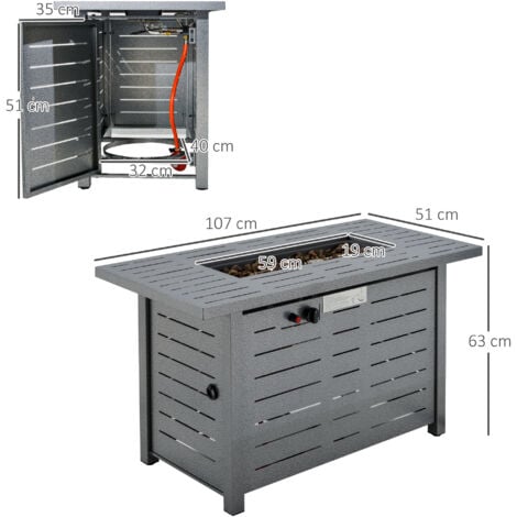 Outsunny Outdoor Gas Fire Pit Table Smokeless Firepit w/ Rain Cover, Lid, Grey
