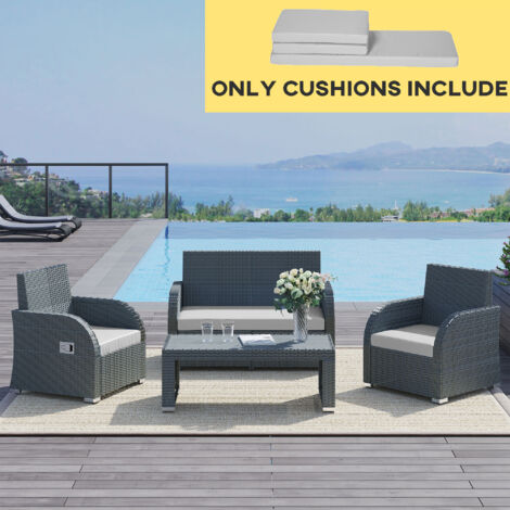 Outsunny 3PCs Rattan Garden Seat Cushions Pads for Patio Furniture Grey