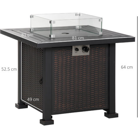Outsunny Outdoor Propane Gas Fire Pit Table w/ Wind Screen & Glass Beads Black