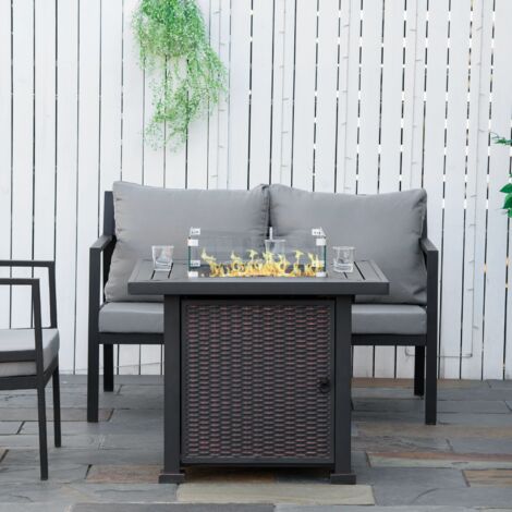 Outsunny Outdoor Propane Gas Fire Pit Table w/ Wind Screen & Glass Beads Black