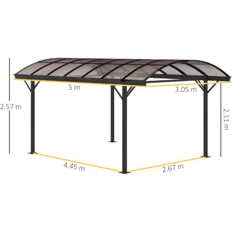 Outsunny 5 x 3(m) Garden Aluminium Pergola Gazebo Carport w/ Polycarbonate Roof