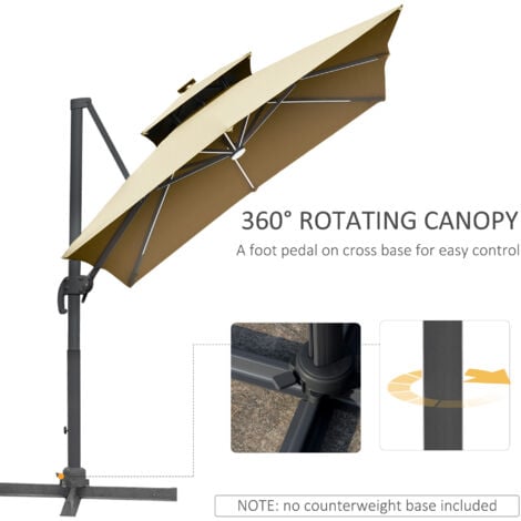 Outsunny 3m Cantilever Parasol LED Patio Umbrella for Lawn Beach Poolside Khaki