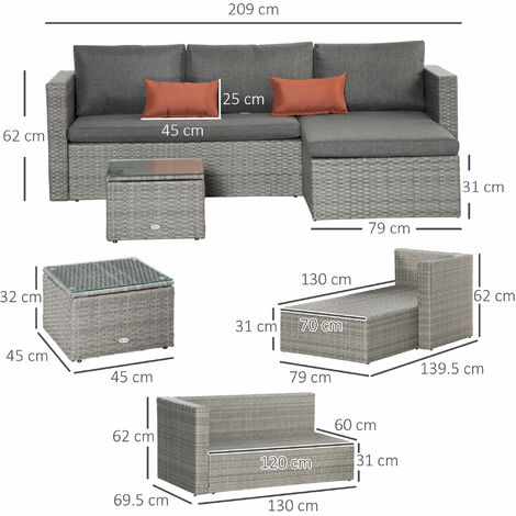 Outsunny 3 PCS Outdoor PE Rattan Chaise Lounge Furniture Sofa Set w/ Cushions