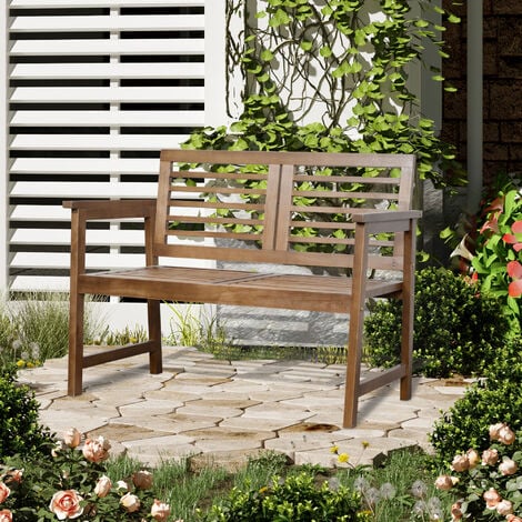 Outsunny 2-Seater Wooden Garden Bench W/ Backrest And Armrest For Yard ...