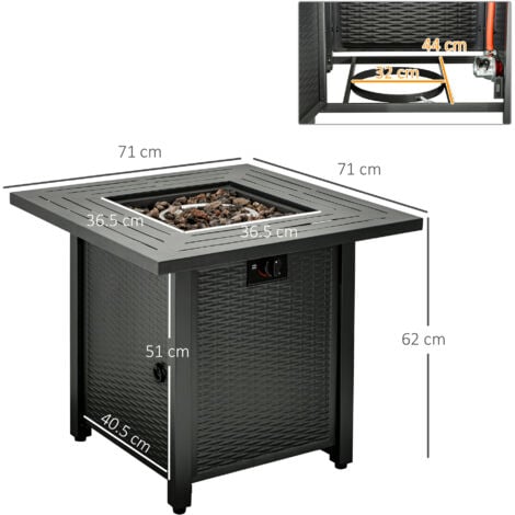 Outsunny Outdoor Propane Gas Fire Pit Table w/ Rain Cover, 40000 BTU, Black