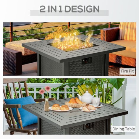 Outsunny Outdoor Propane Gas Fire Pit Table w/ Rain Cover, 40000 BTU, Black
