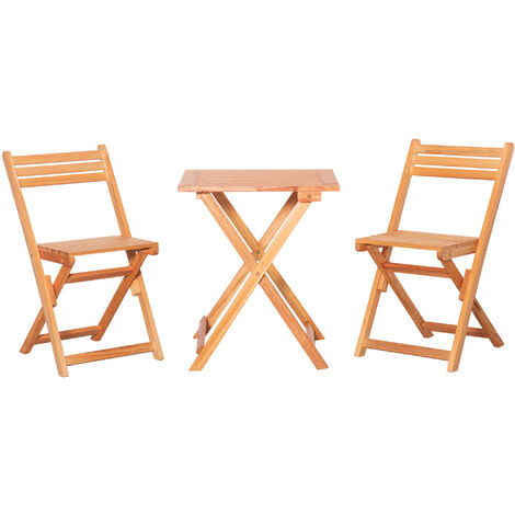 Outsunny 3Pcs Garden Bistro Set, Folding Outdoor Chairs and Table Set, Teak