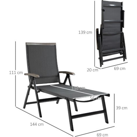 Outsunny Outdoor Folding Sun Lounger w/ Adjustable Backrest and Aluminium Grey