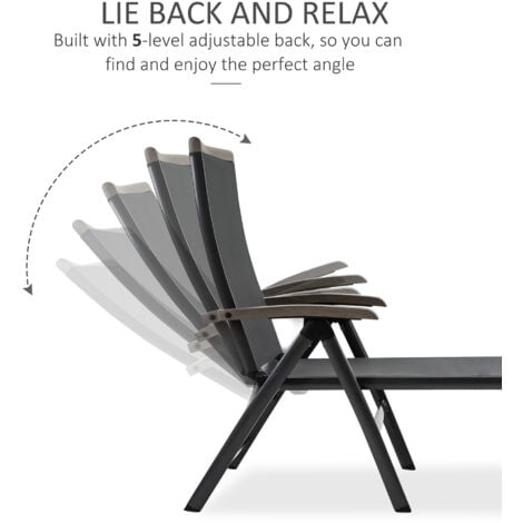 Outsunny Outdoor Folding Sun Lounger w/ Adjustable Backrest and Aluminium Grey