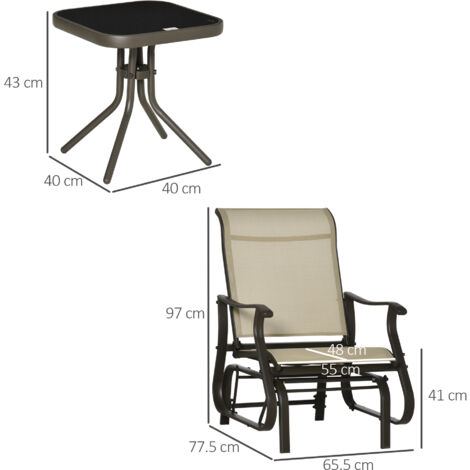 Outsunny 3PCS Outdoor Gliding Chairs w/ Table Set Patio Garden Furniture Khaki