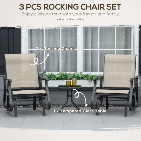 Outsunny 3PCS Outdoor Gliding Chairs w/ Table Set Patio Garden Furniture Khaki
