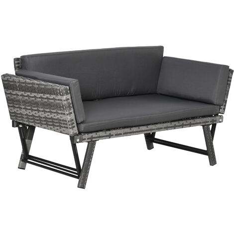 Outsunny 2 in 1Rattan Folding Chaise Lounger w/ Cushion for Garden Grey