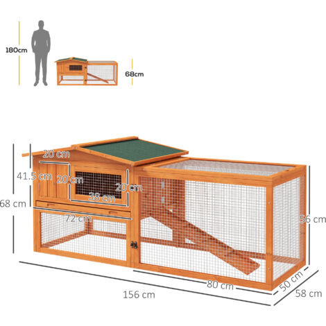 PawHut Rabbit Hutch and Run Outdoor w/ Sliding Tray Hay Rack Ramp Orange