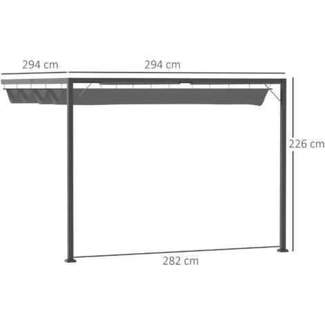 Outsunny Outdoor Pergola Retractable Canopy Wall Mounted Gazebo Grey