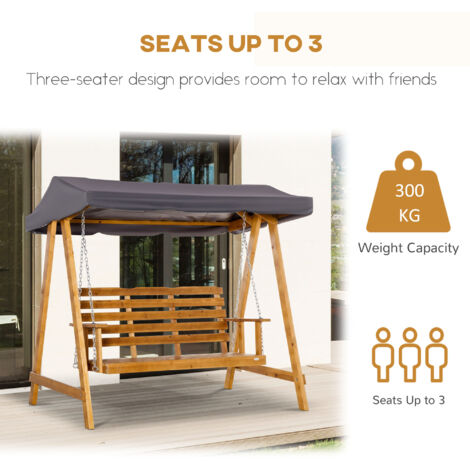 Outsunny 3 Seater Wooden Garden Swing Chair Hammock with Adjustable Canopy