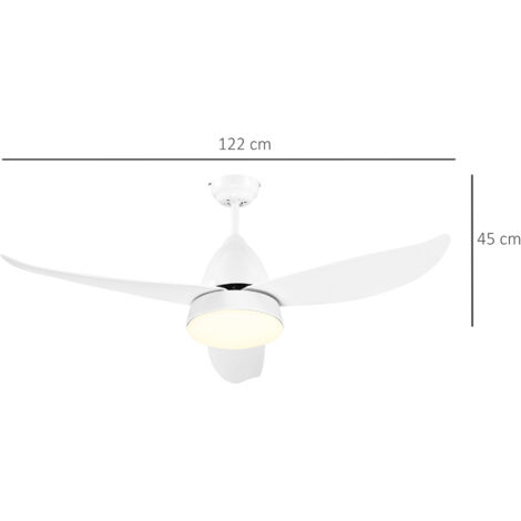 HOMCOM Reversible Ceiling Fan with Light, 3 Blades, Mount Lighting Fan, White