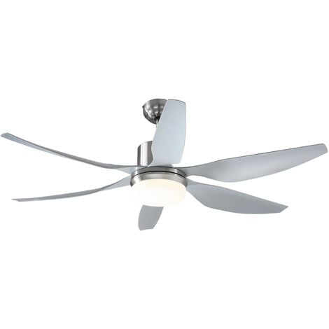 HOMCOM Reversible Ceiling Fan w/ Light, 6 Blades Indoor LED Lighting Fan, Silver