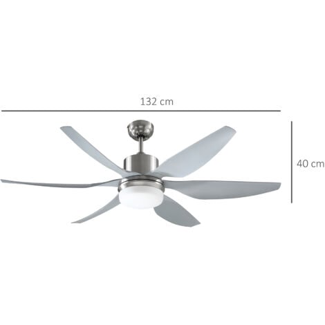 HOMCOM Reversible Ceiling Fan w/ Light, 6 Blades Indoor LED Lighting Fan, Silver