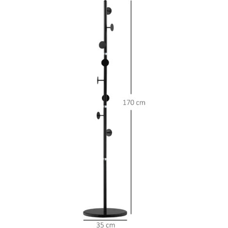 Steel Coat Rack Hall Tree with 8 Hooks Marble Base for Clothes Hats Bags Black