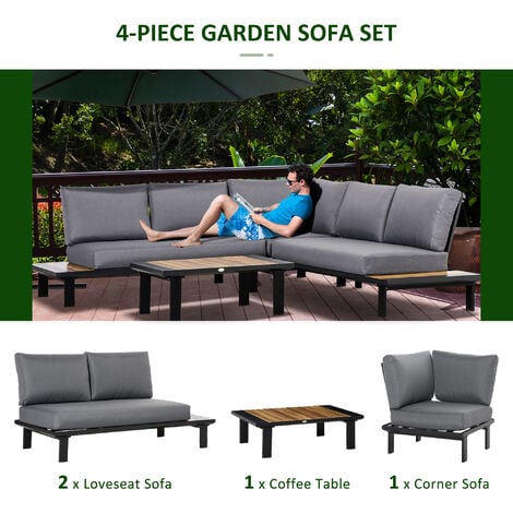 Outsunny Pcs Garden Furniture Conversation Set W Loveseat Table Grey