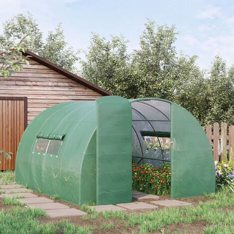 Outsunny Reinforced Walk-in Polytunnel Garden Greenhouse Steel Frame 4 x 3M