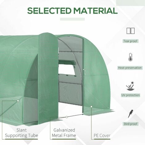 Outsunny Reinforced Walk-in Polytunnel Garden Greenhouse Steel Frame 4 x 3M