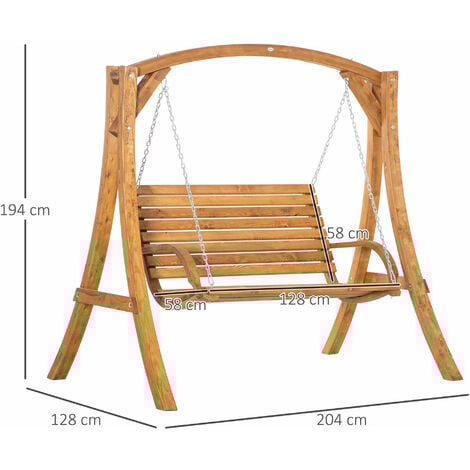 Outsunny 2 Seater Garden Swing Chair, Outdoor Wooden Swing Bench Lounger