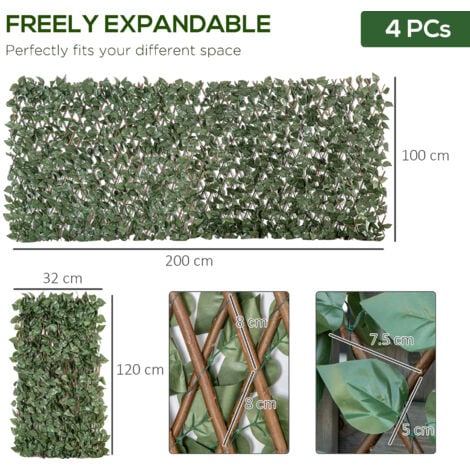 Outsunny 4 PCs Expanding Trellis Fence 2mx1m Privacy Screen for Garden Balcony