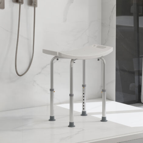HOMCOM Aluminium Shower Stool w/ Adjustable Height Non-Slip Bath Stool White