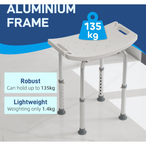HOMCOM Aluminium Shower Stool w/ Adjustable Height Non-Slip Bath Stool White