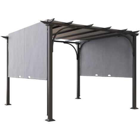 Outsunny Outdoor Retractable Pergola Garden Sun Shade Patio Canopy Shelter Grey