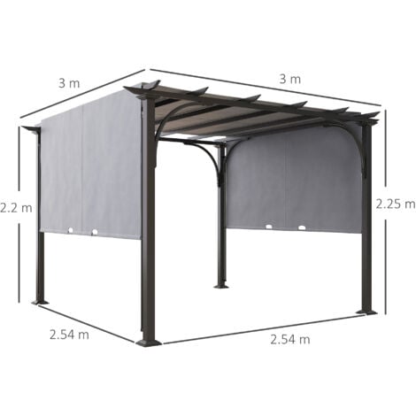Outsunny Outdoor Retractable Pergola Garden Sun Shade Patio Canopy Shelter Grey