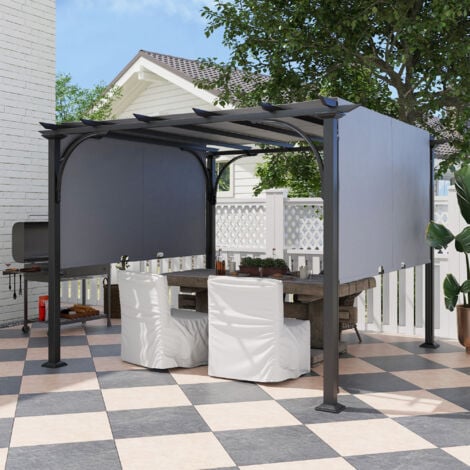 Outsunny Outdoor Retractable Pergola Garden Sun Shade Patio Canopy Shelter Grey
