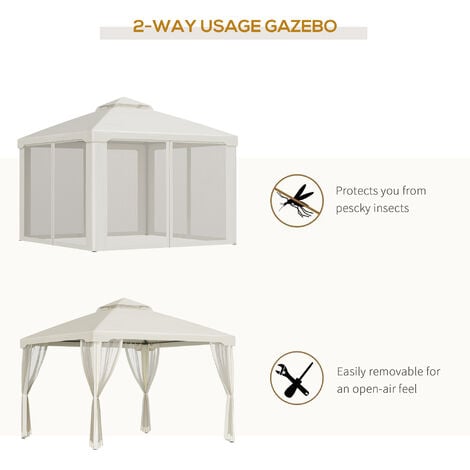 Outsunny 3 x 3 m Metal Gazebo Garden Outdoor 2-Tier Roof Marquee Party Cream White