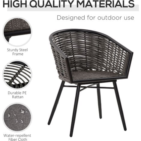 Outsunny 3 PCS Patio Resin Wicker Hand Woven Bistro Set 2 Chairs 1 Coffee Table