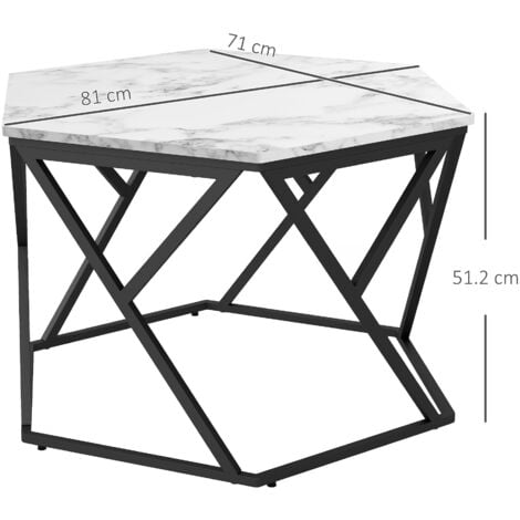 HOMCOM Coffee Table Cocktail Table with High Gloss Marble Top Steel Frame White