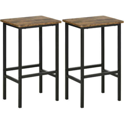 HOMCOM Industrial Bar Stools Set of 2, Kitchen Bar Chairs Home Pub Rustic Brown (1/5)