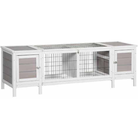 PawHut Rabbit Hutch, Guinea Pig Cage w/ Slide Out Tray & Bunny Run, Grey