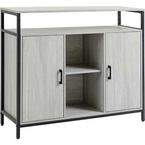 HOMCOM Modern Sideboard Storage Cabinet with Adjustable Shelves Light Grey