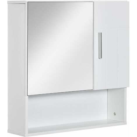 kleankin Bathroom Mirror Cabinet Wall Mount Storage Organizer w/ Door, White