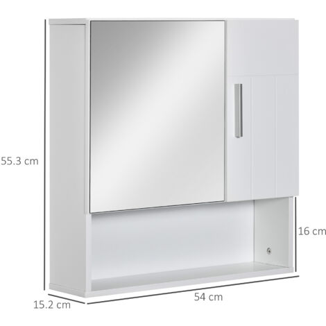 kleankin Bathroom Mirror Cabinet Wall Mount Storage Organizer w/ Door, White